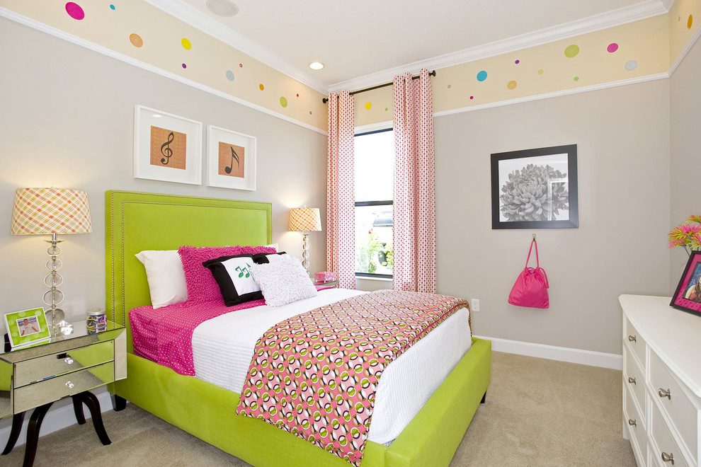 Inspiration for a contemporary carpeted and beige floor kids' room remodel in Tampa with gray walls