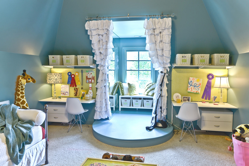 Contemporary playroom in Cincinnati with blue walls.