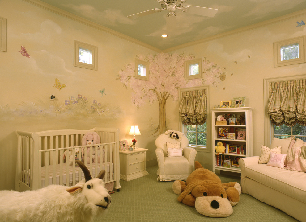Kids' bedroom - large traditional girl carpeted kids' bedroom idea in Houston