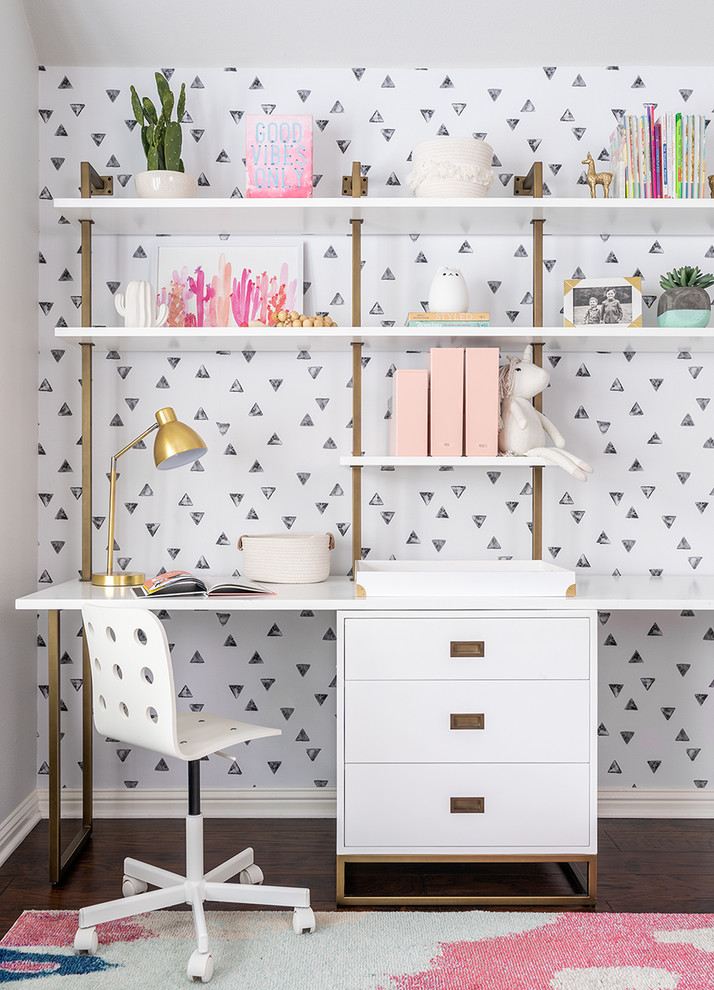 Example of a trendy girl dark wood floor kids' room design in Austin with multicolored walls