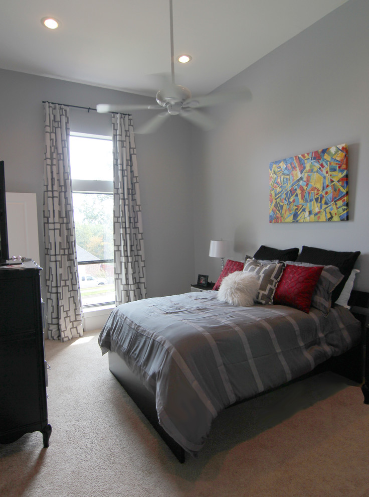 Mittelgroßes Modernes Kinderzimmer mit Schlafplatz, grauer Wandfarbe und Teppichboden in Dallas