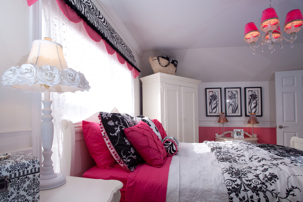 Design ideas for a medium sized traditional teen’s room for girls in Dallas with grey walls, carpet and brown floors.