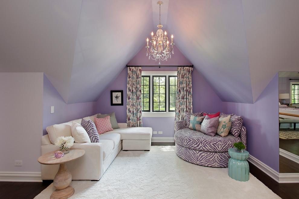 Inspiration for a contemporary kids' room remodel in Other with purple walls