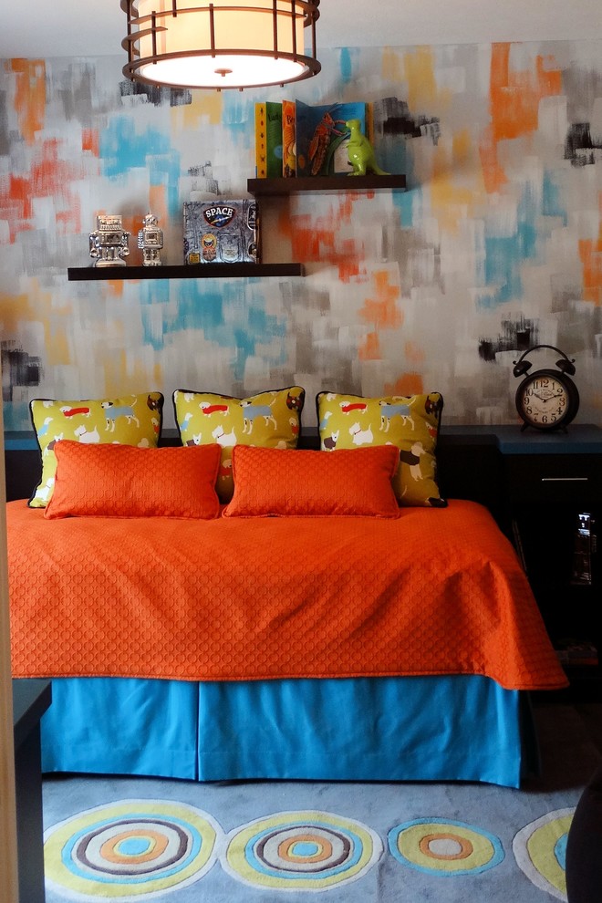 Inspiration for a contemporary kids' room remodel in Cleveland with multicolored walls