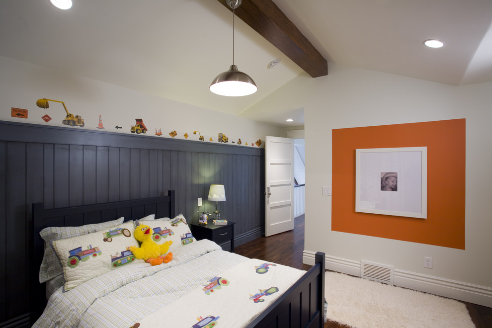 Toddler room - contemporary boy dark wood floor toddler room idea in Salt Lake City with multicolored walls