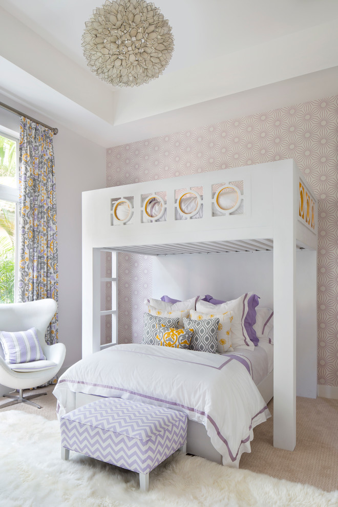 Example of a mid-sized trendy carpeted kids' room design in Miami with purple walls