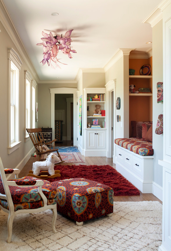 Kids' room - mid-sized traditional gender-neutral carpeted kids' room idea in San Francisco with beige walls
