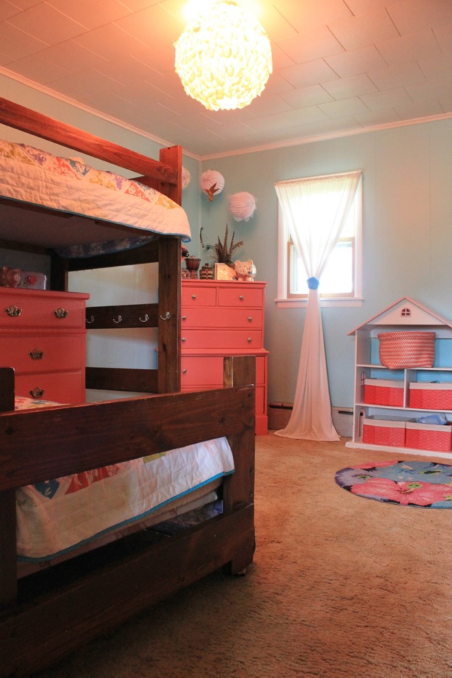 Example of a mid-sized eclectic girl carpeted kids' room design in Philadelphia with blue walls