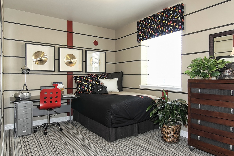 Foto de dormitorio infantil tradicional renovado con paredes multicolor, moqueta y suelo multicolor