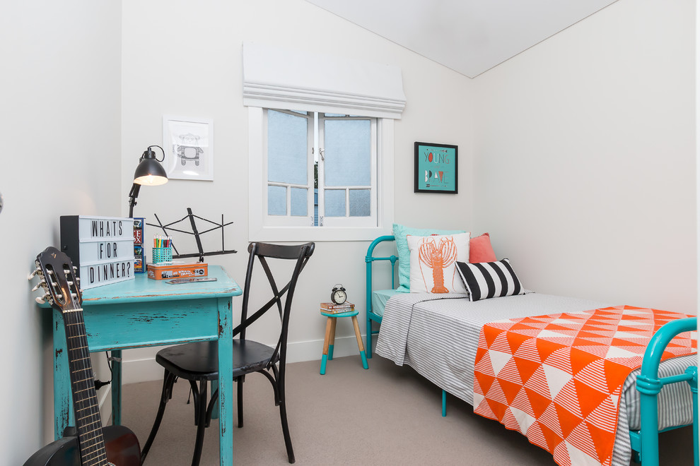 Example of a beach style kids' bedroom design in Brisbane with white walls