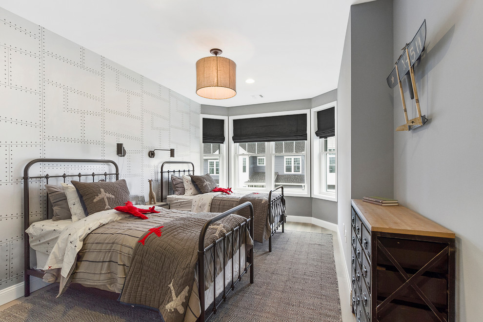 Imagen de dormitorio infantil clásico renovado con paredes grises