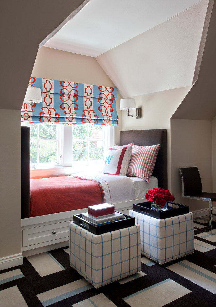 Example of a transitional carpeted kids' room design in Little Rock with beige walls