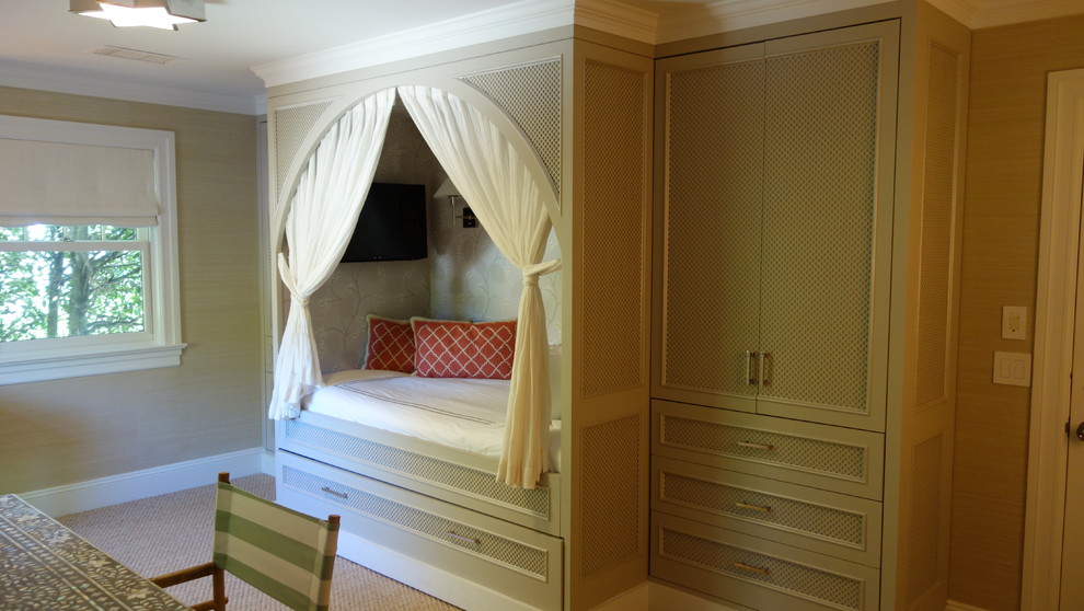 Foto de dormitorio infantil contemporáneo de tamaño medio con paredes beige y moqueta