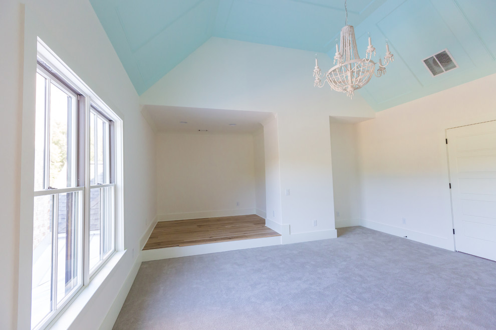 Mid-sized transitional girl carpeted and gray floor kids' room photo in Atlanta with white walls