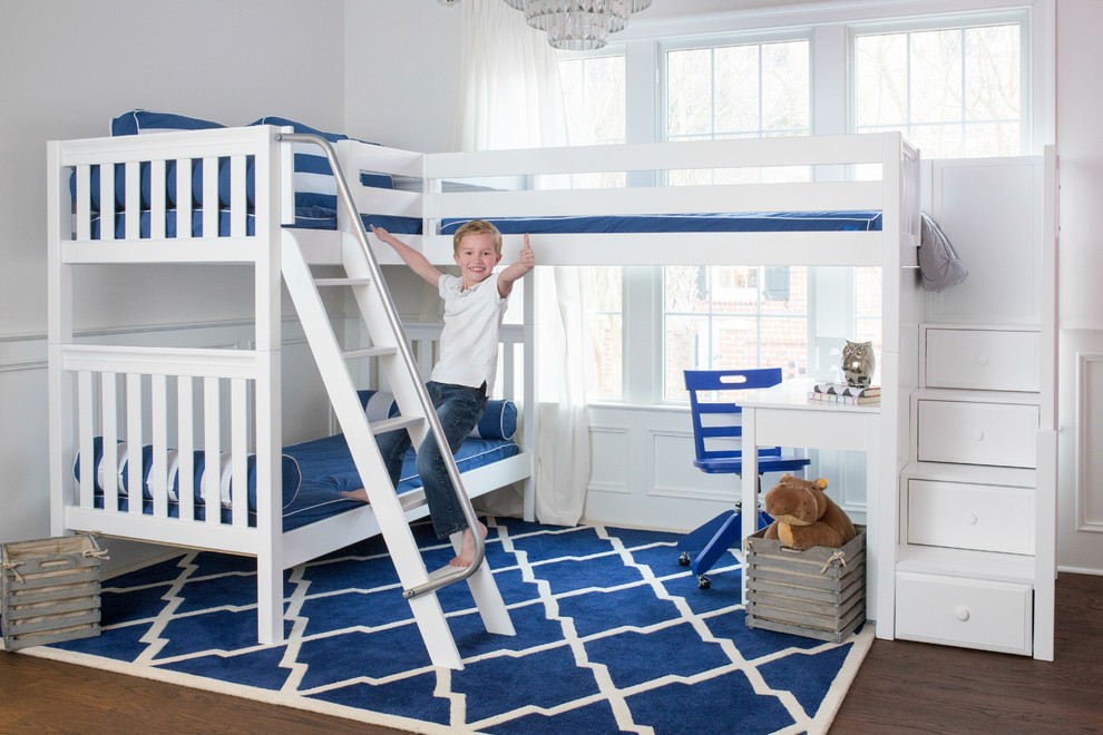 A loft bed, however, is the perfect way to make the most out of limited floor space, creating room for a desk, sitting area, and more. custom loft beds transitional kids