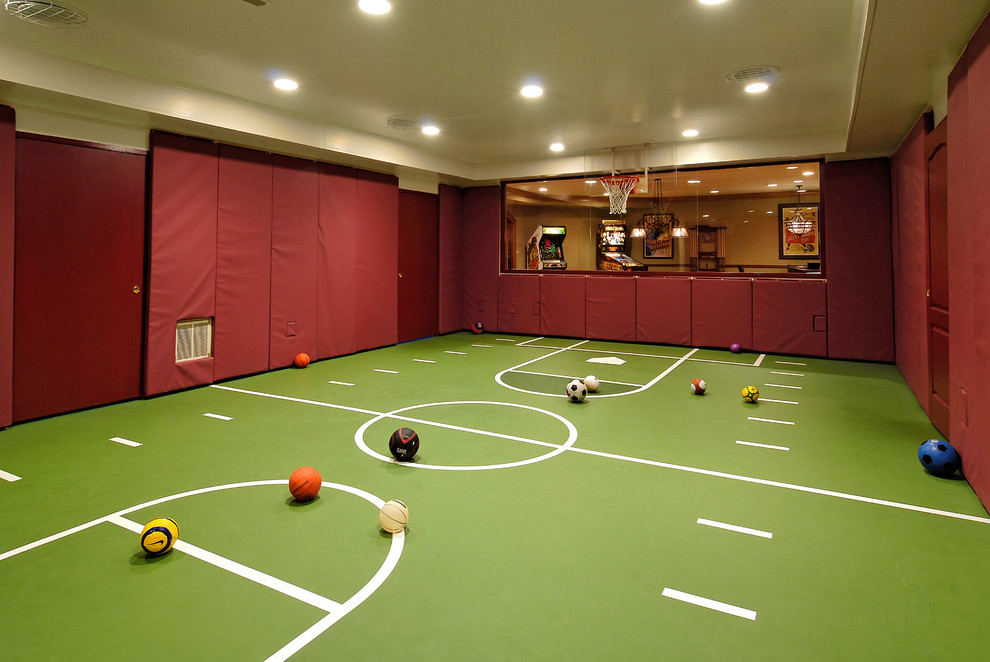 Idéer för ett klassiskt barnrum kombinerat med lekrum, med grönt golv