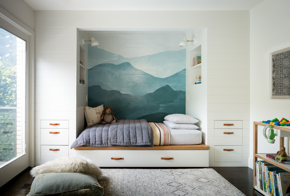 Kids' bedroom - mid-sized transitional gender-neutral carpeted kids' bedroom idea in San Francisco
