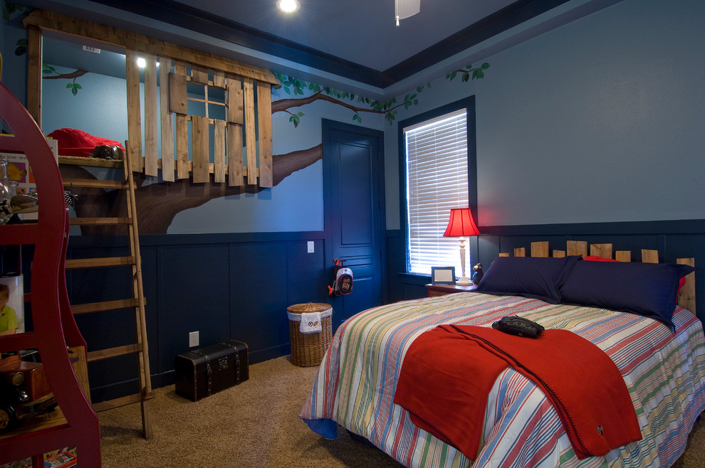 Bild på ett vintage pojkrum kombinerat med sovrum