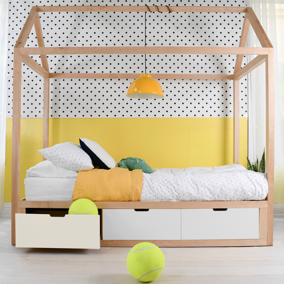 Domo Zen Twin Bed with Drawers (maple/white) Modern Kids Orange