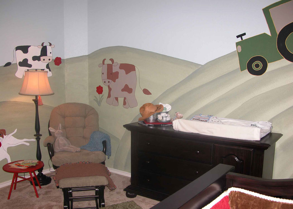 Cette image montre une chambre d'enfant bohème.