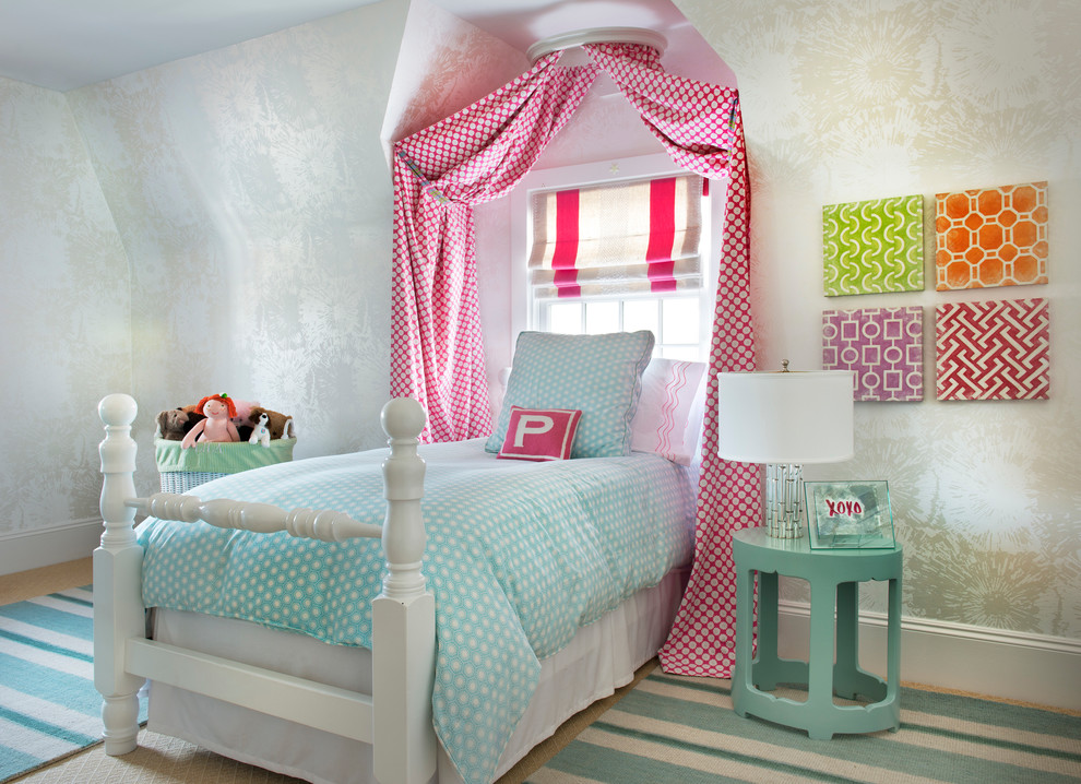 Photo of a bohemian kids' bedroom for girls in Providence.