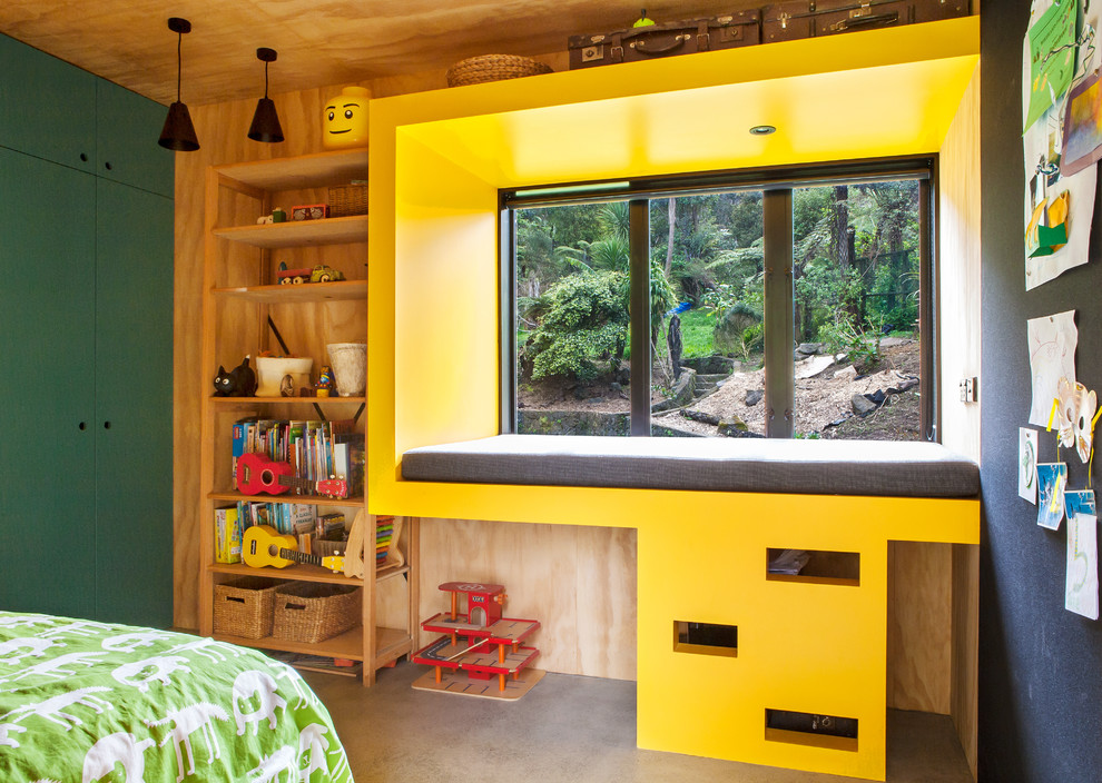 This is an example of a contemporary children’s room for boys in Auckland with multi-coloured walls.