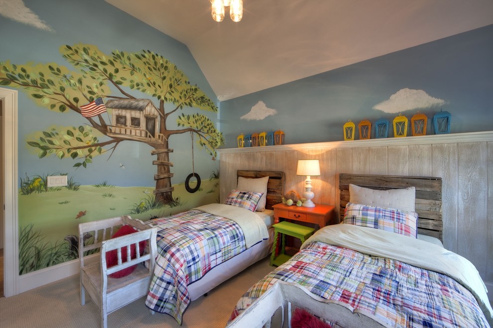 Kids' room - eclectic gender-neutral carpeted kids' room idea in Charlotte