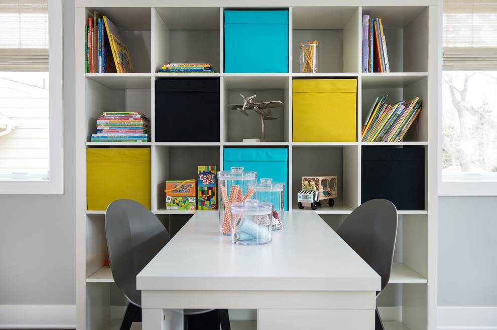Inspiration for a transitional gender-neutral kids' study room remodel in Minneapolis with gray walls