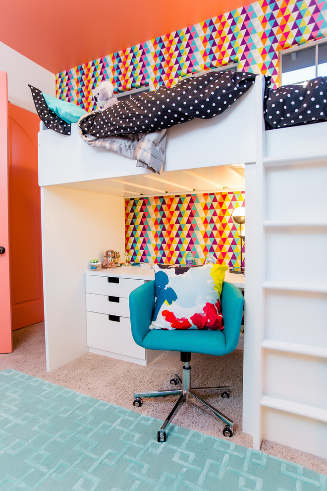 Kids' room - contemporary gender-neutral kids' room idea in Sacramento with multicolored walls