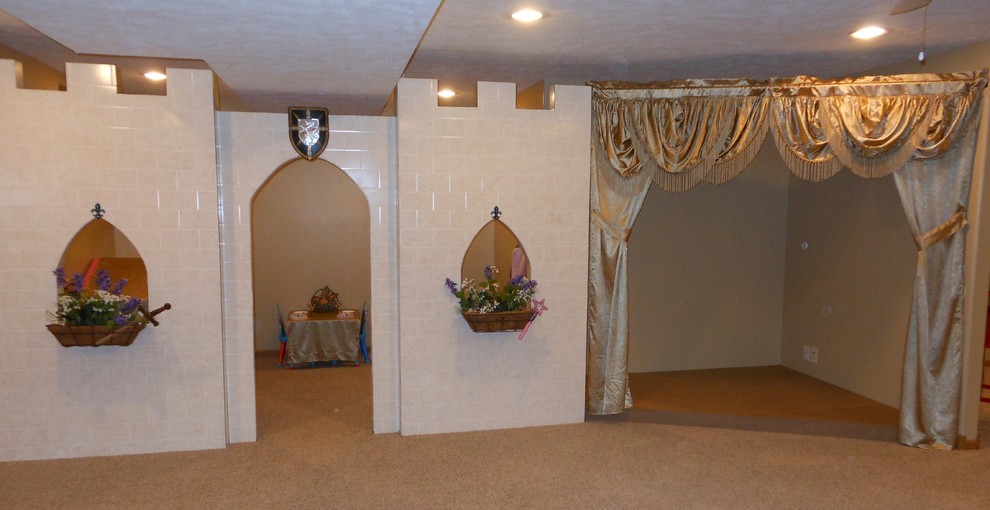Kids' room - mid-sized eclectic gender-neutral kids' room idea in Omaha with beige walls