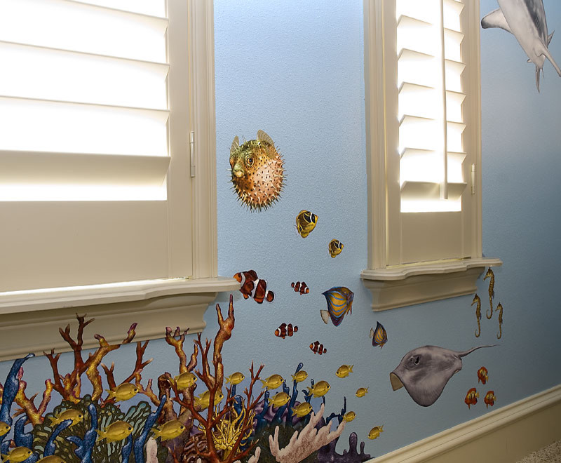 Inspiration for a medium sized traditional children’s room for boys in Dallas with blue walls and carpet.