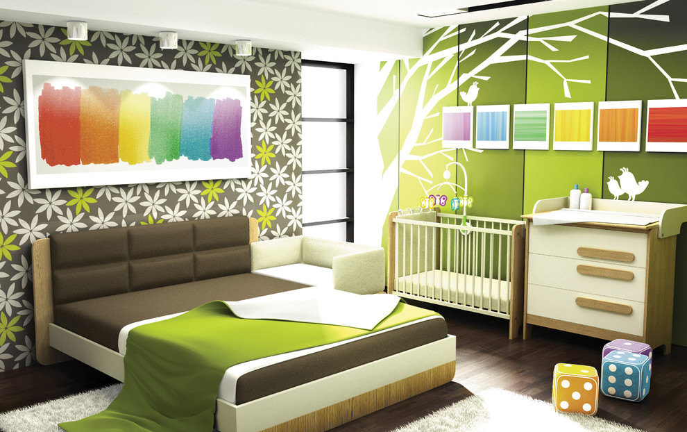 Minimalist gender-neutral kids' bedroom photo in Miami