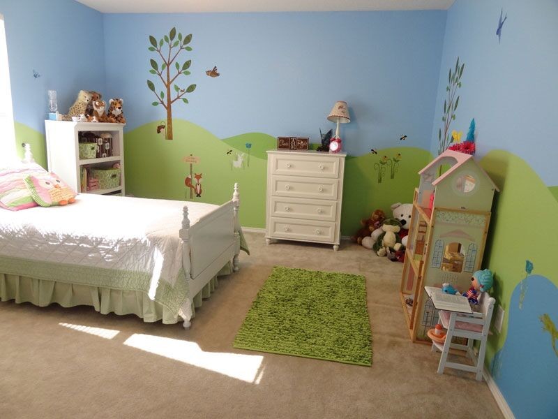 Inspiration för mycket stora moderna flickrum kombinerat med sovrum och för 4-10-åringar, med blå väggar