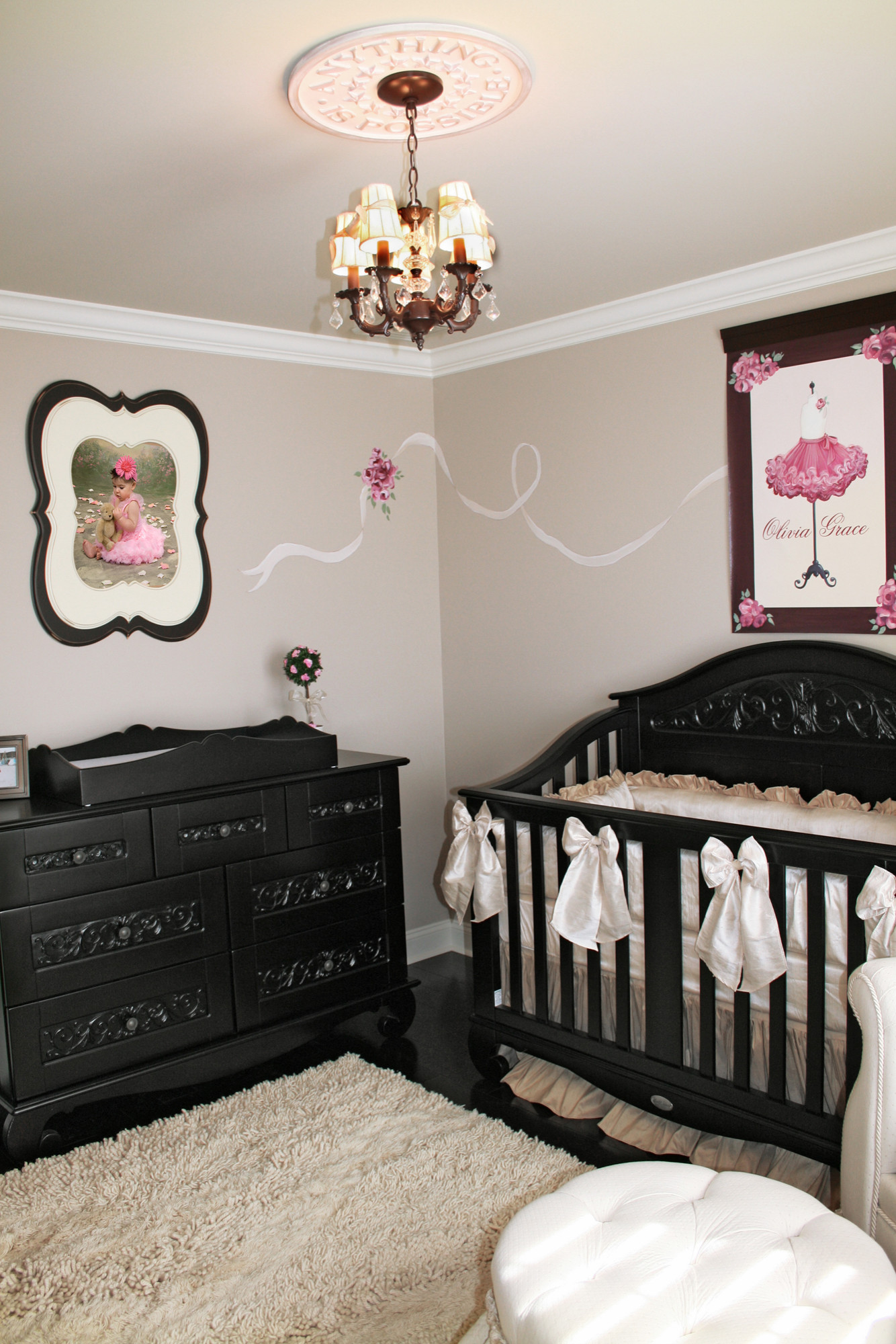 Girl nursery with dark furniture online