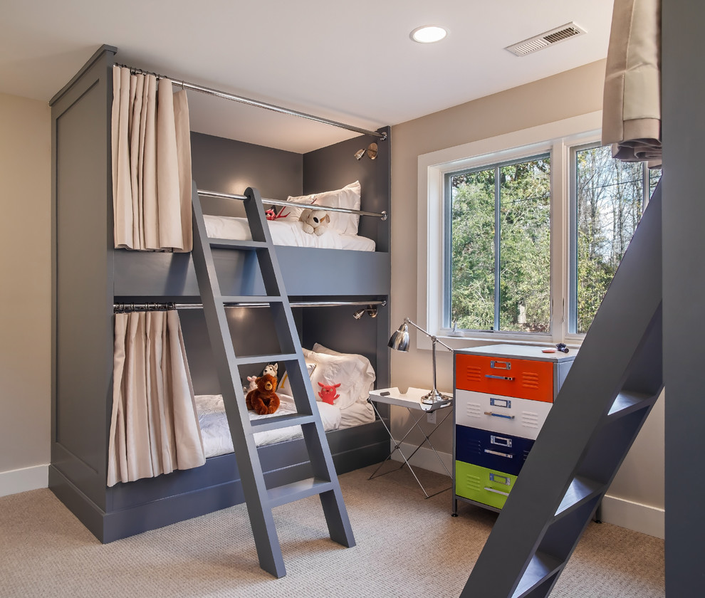 Свежая идея для дизайна: детская среднего размера в стиле ретро с ковровым покрытием и спальным местом - отличное фото интерьера