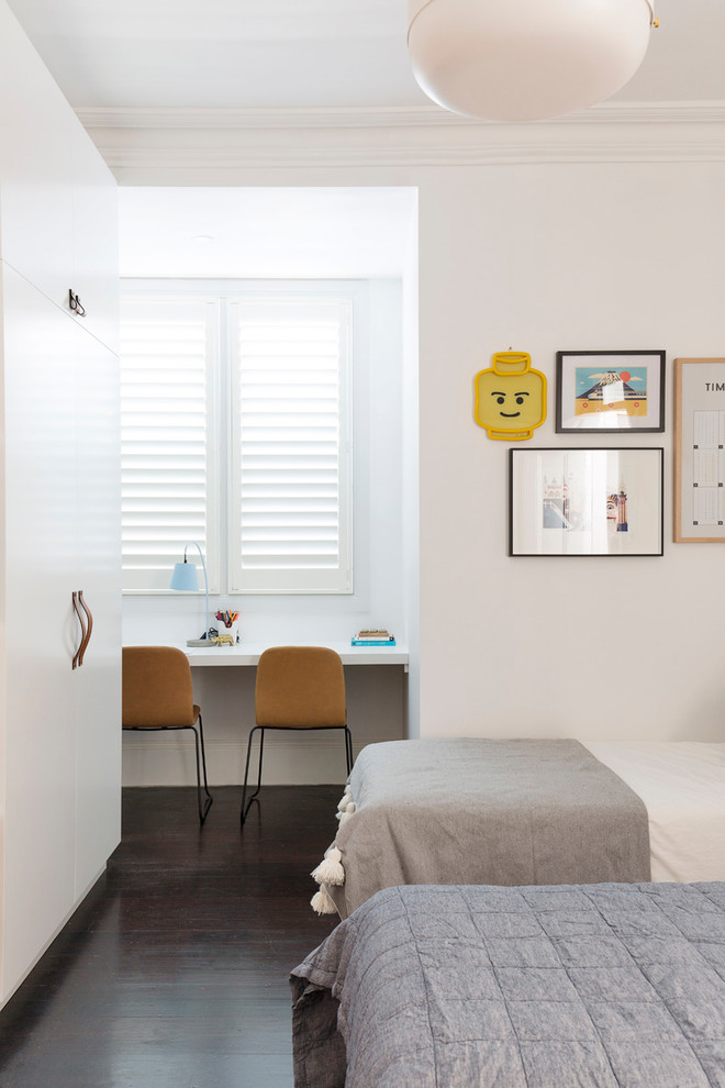 Inspiration for a large contemporary kids' bedroom for boys in Sydney with white walls, painted wood flooring and black floors.