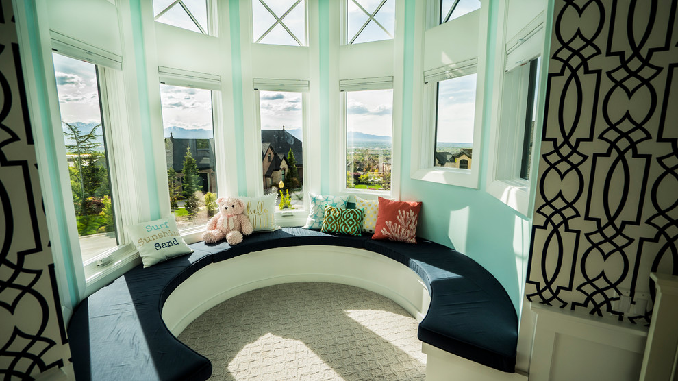 Kids' bedroom - mid-sized transitional girl carpeted kids' bedroom idea in Salt Lake City