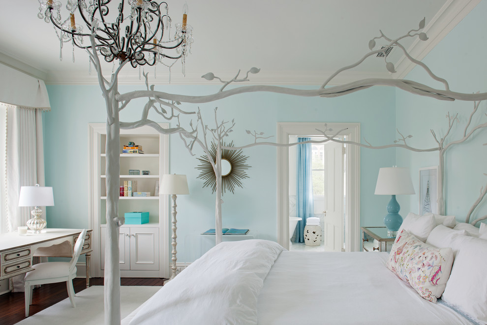 Idéer för att renovera ett vintage barnrum kombinerat med sovrum, med blå väggar