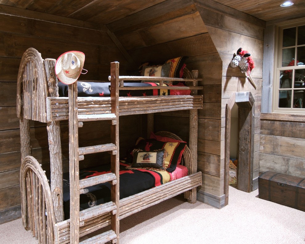 Exemple d'une chambre d'enfant de 4 à 10 ans éclectique avec moquette et un lit superposé.