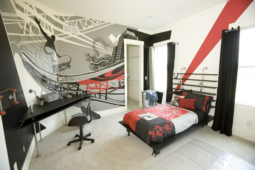 Design ideas for a contemporary teen’s room for boys in Cincinnati with carpet.