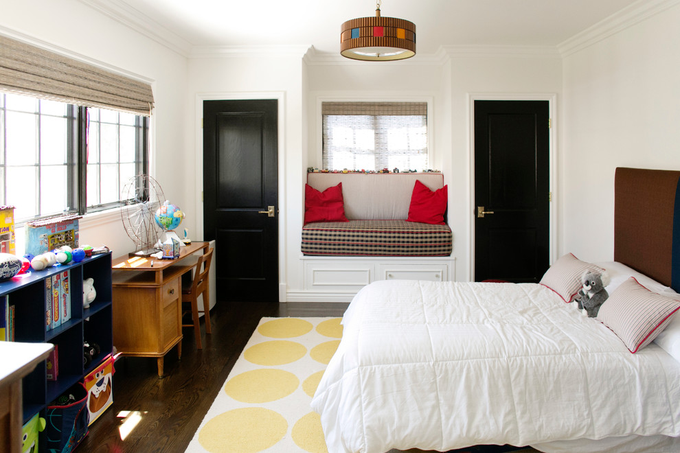 Kids' room - transitional kids' room idea in Los Angeles with white walls
