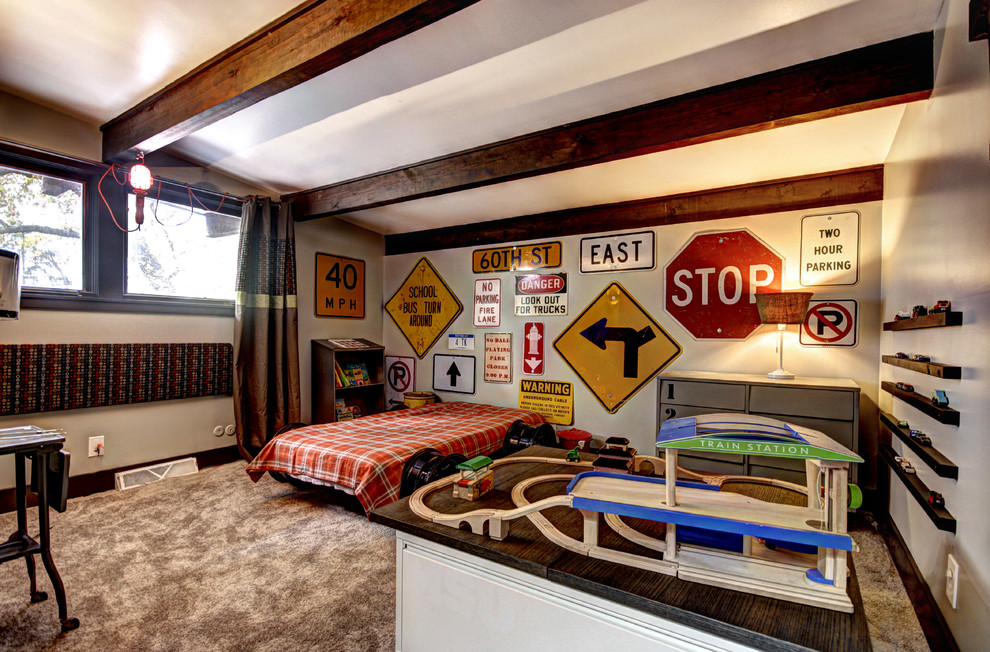 Foto på ett eklektiskt barnrum kombinerat med sovrum