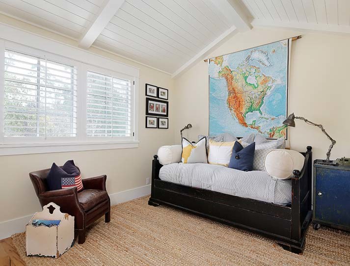 Mid-sized farmhouse gender-neutral light wood floor and brown floor kids' room photo in San Francisco with beige walls