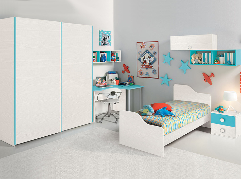 Стильный дизайн: детская в стиле модернизм с спальным местом для подростка, мальчика - последний тренд