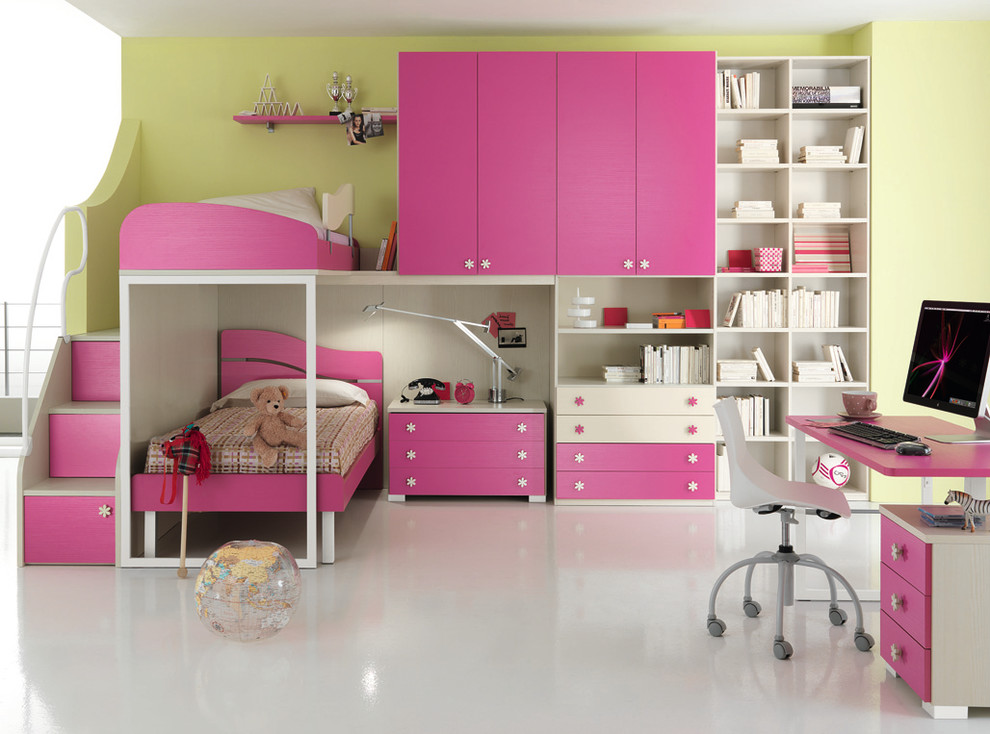 This is an example of a modern kids' bedroom for girls in New York.