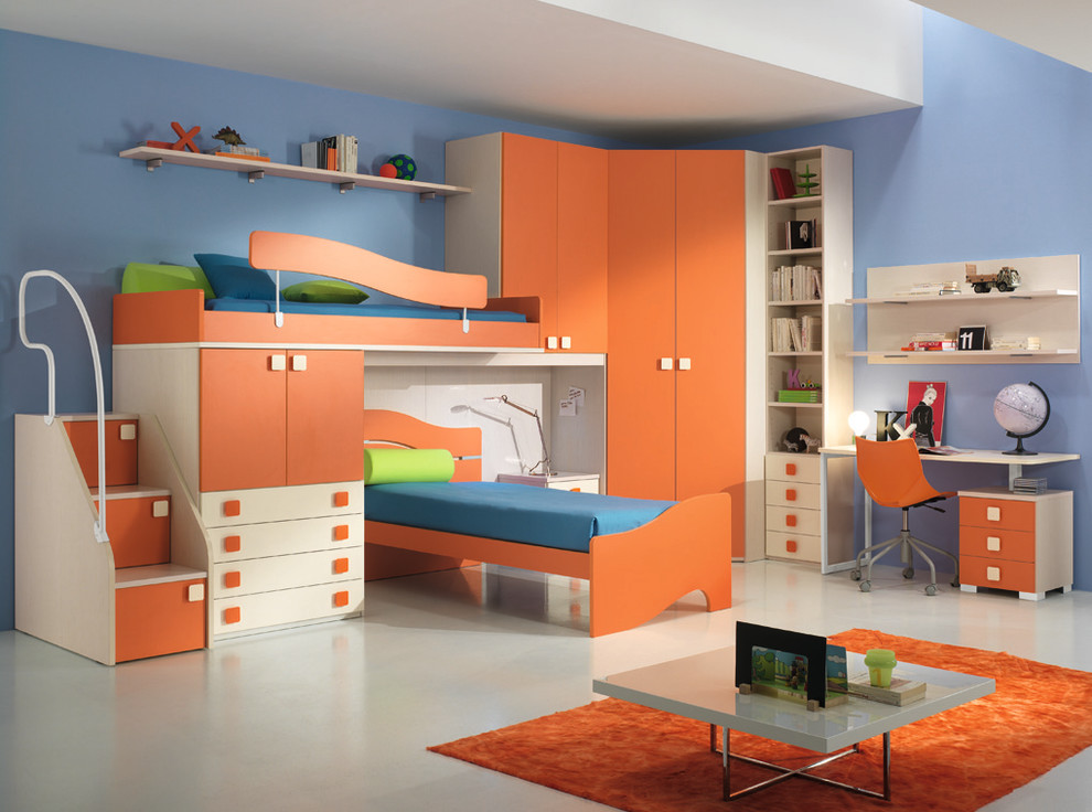 Example of a minimalist kids' bedroom design in New York