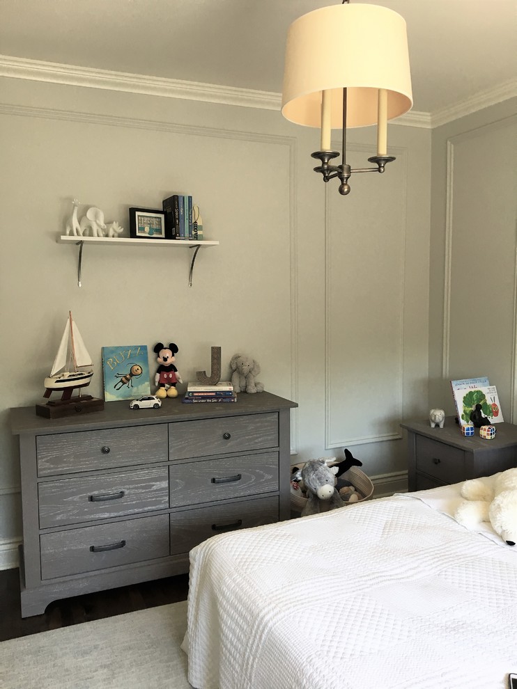 Immagine di una cameretta per bambini minimal con pareti grigie