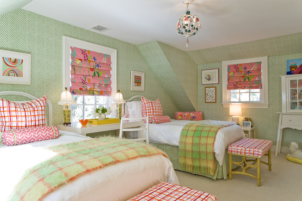 Inspiration for a timeless kids' room remodel in Boston with green walls