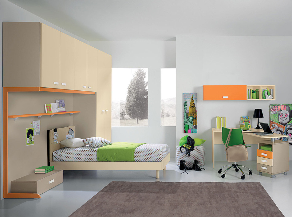 Свежая идея для дизайна: детская в стиле модернизм с спальным местом для подростка - отличное фото интерьера