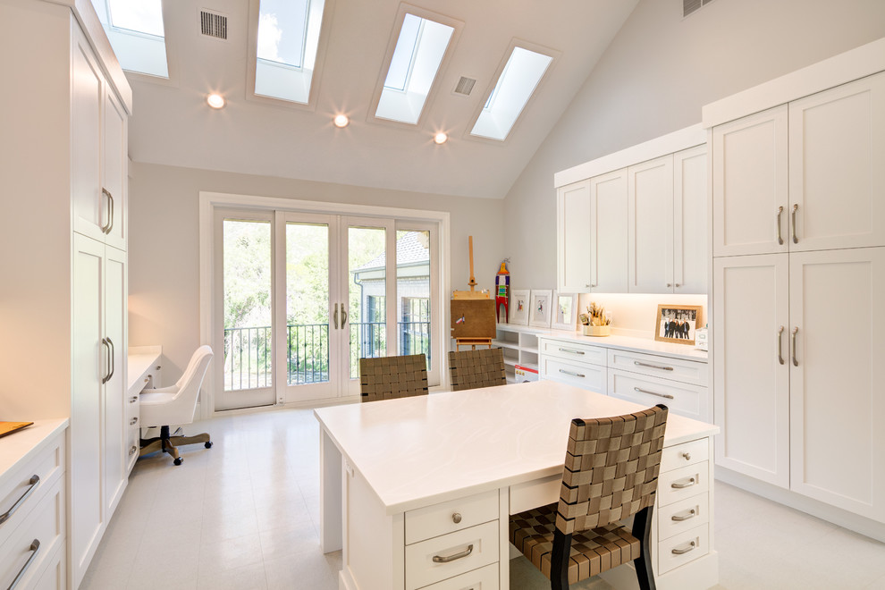 Kids' study room - large traditional gender-neutral white floor and ceramic tile kids' study room idea in Salt Lake City with white walls